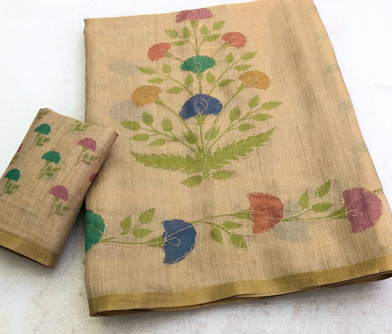 Floral Digital Print Erode Tissue Silk Saree with Zari Border & Embroidery Work